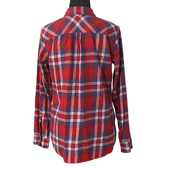 Eddie Bauer Women’s Classic Fit Red Blue Plaid Flannel Button Front Shirt Size M - Picture 2 of 7